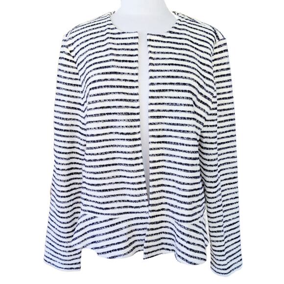 LOFT Navy Stripe Soft Jacket Blazer Size XL Peplum Open Front - Picture 2 of 9